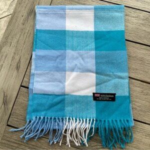 100% Cashmere Teal Plaid Wrap Scarf